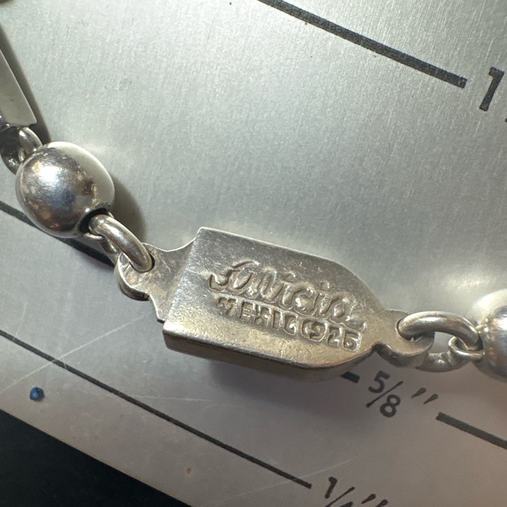 Alicia Mexico 925 Sterling Silver Beaded Bar Link Bracelet Signed 18g - Picture 3 of 7